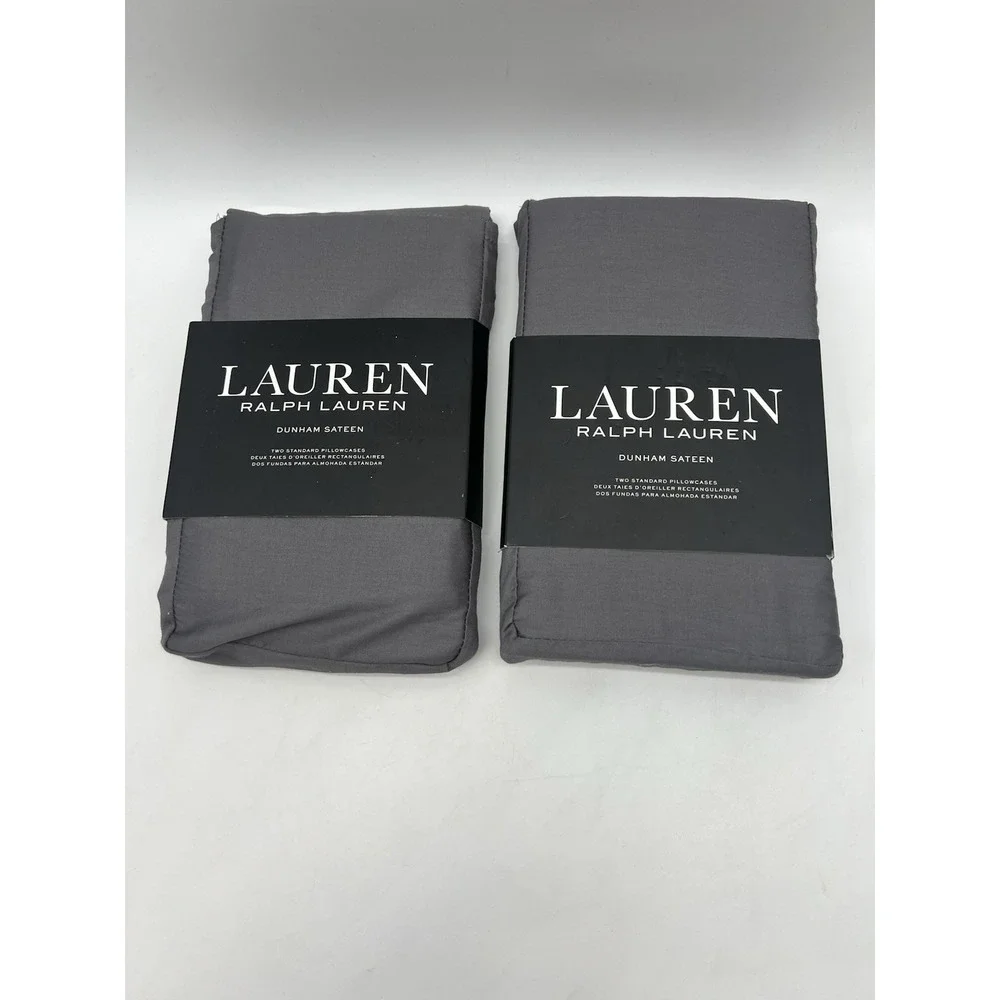 Lot 2 Ralph Lauren Dunham Sateen Standard Pillowcases Charcoal Gray 100% Cotton